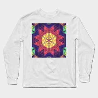 Mosaic Kaleidoscope Flower Yellow Pink and Purple Long Sleeve T-Shirt